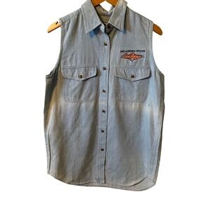 VTG Boa Oklahoma State Cowboys Sleeveless Denim Shirt‎ Womens S